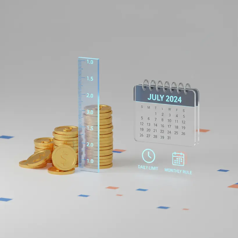 Finansal limitleri ve kuralları temsil eden dijital bir cetvel ve takvimi gösteren konsept bir görsel.