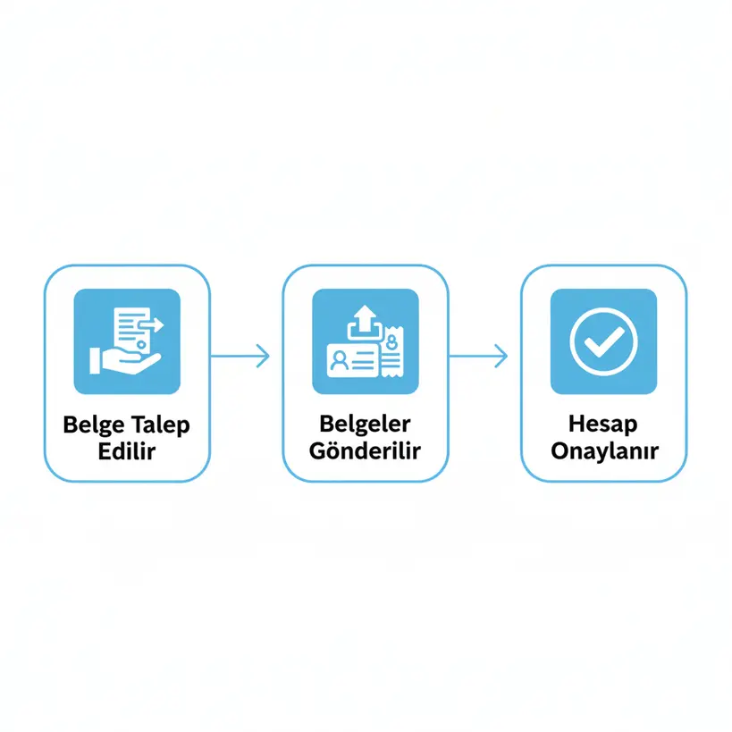 Three-step infographic showing the Kalitebet KYC document approval process: Document Request, Document Submission and Account Approval.
